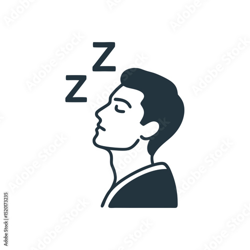 Male figure sleeping with snoring symbols on a plain background  