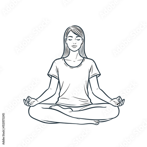 Woman meditating in a lotus position with calm expression  