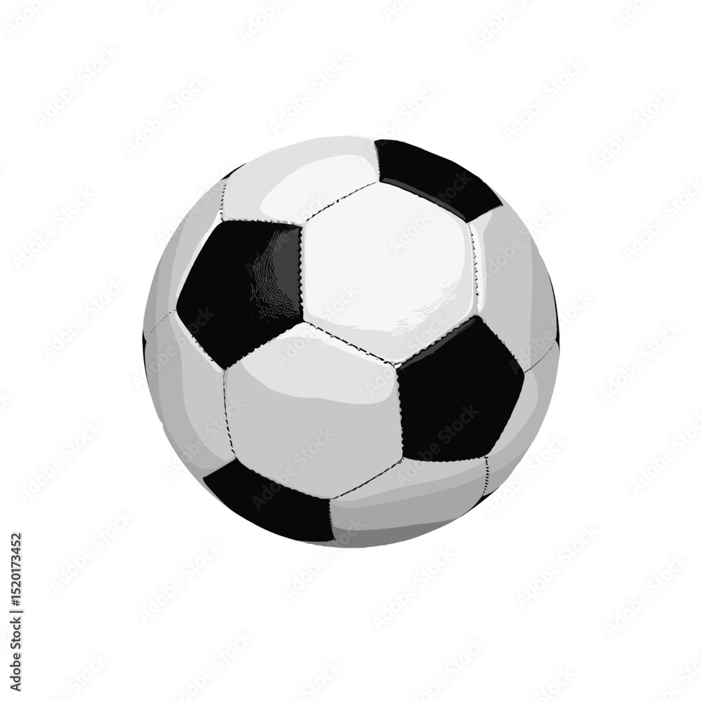 Naklejka premium Classic black and white soccer ball with hexagonal patterns on a white background