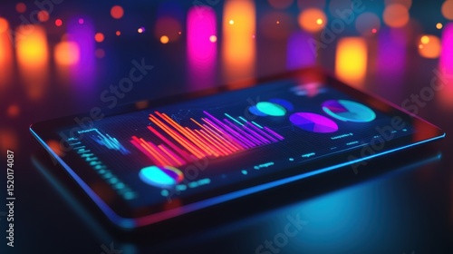 Colorful Data Visualization on Tablet with Twinkling Background Effects