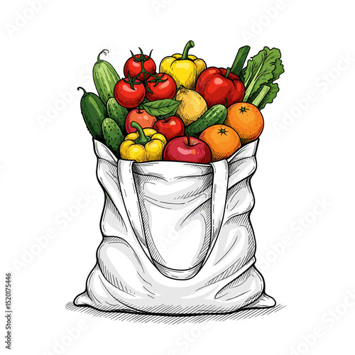 Vegetable and fruit bag filled with fresh produce