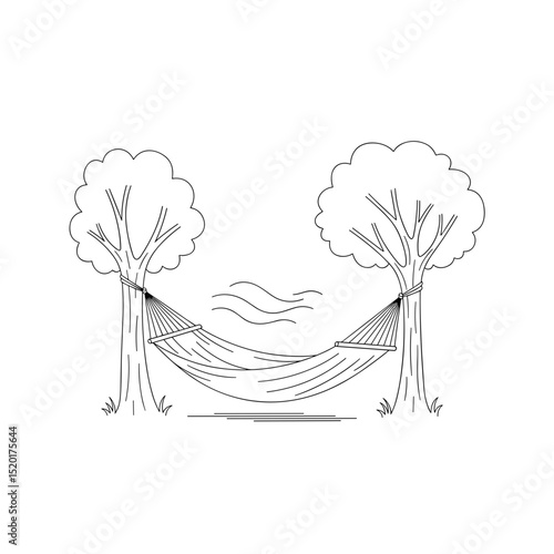 Hammock hanging between trees in a peaceful outdoor setting