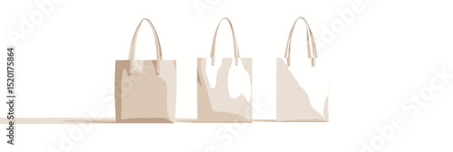 Minimalist blank reusable cotton tote bags set with handles isolated on white background for eco shopping and sustainable lifestyle mockup vector design