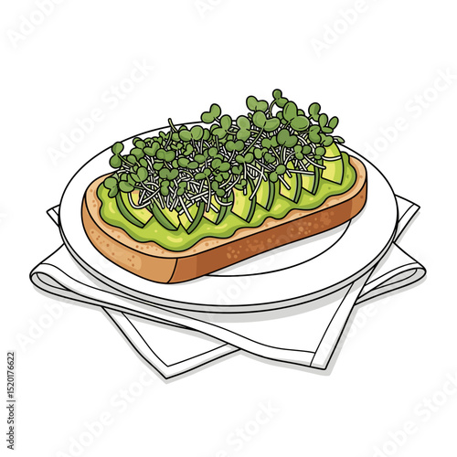 Avocado toast with microgreens on white plate