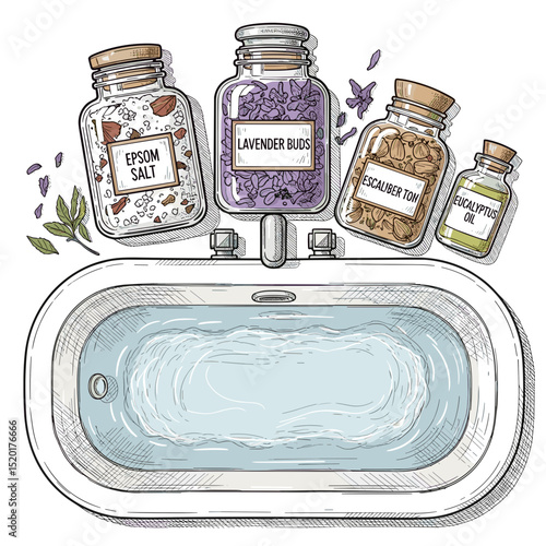 Bathing accessories with Epsom salt and lavender buds