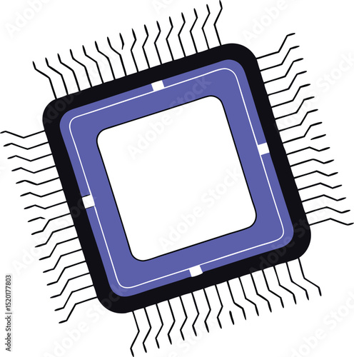 Digital microchip design illustration with rounded corners and vector style transparency