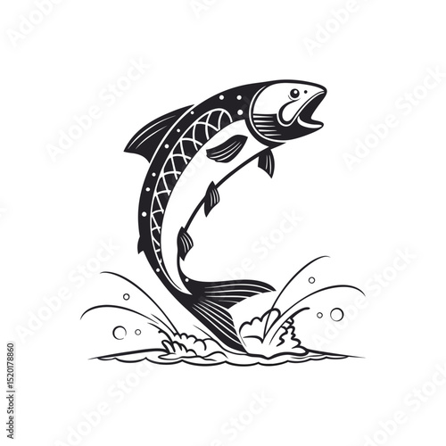 fish jumping black silhouette vector