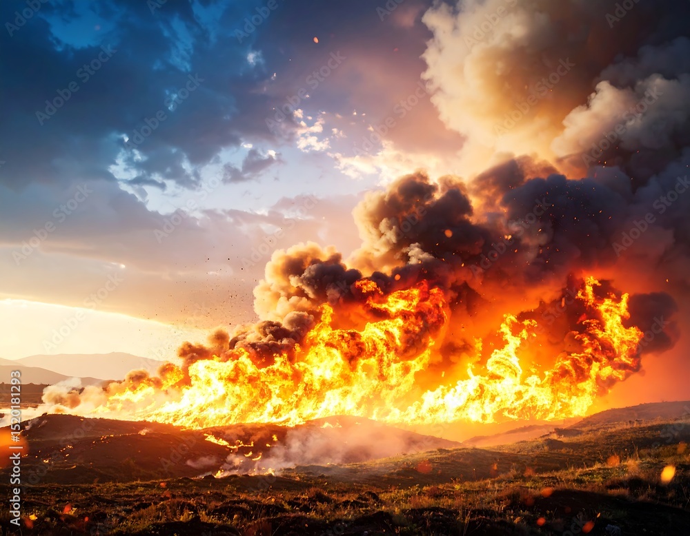 Vast wildfire at sunset Vast wildfire at sunset
