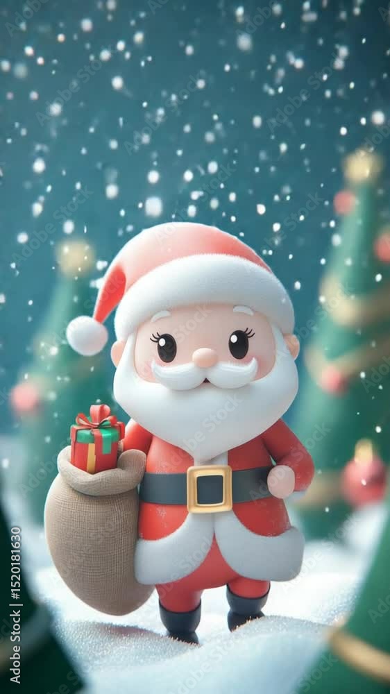 Cute Cartoon Santa Claus in Snowy Landscape Cute Cartoon Santa Claus in Snowy Landscape