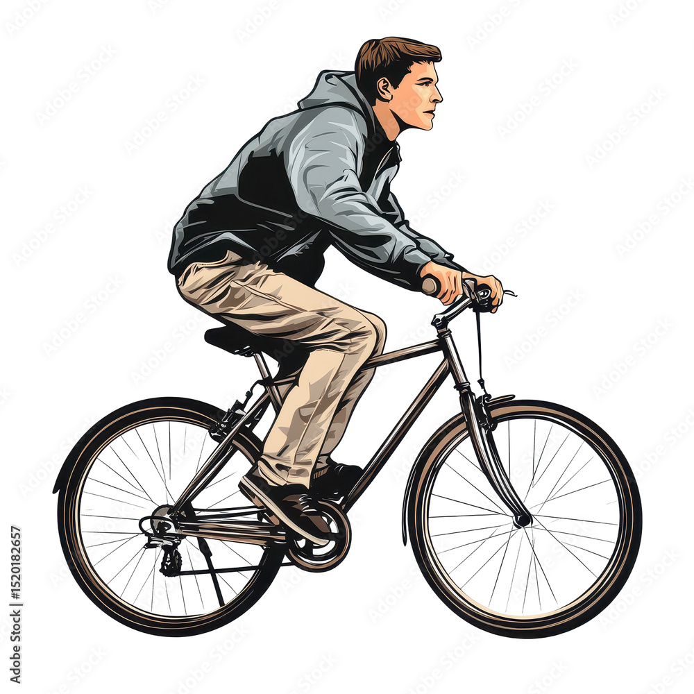 Naklejka premium Young man cycling on a bike in a casual outfit during daytime outdoors
