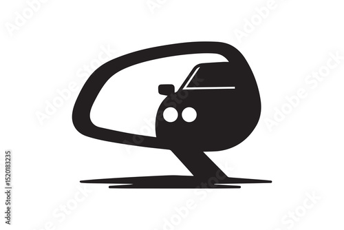 A Car rear view mirror silhouette with a simple, understated design set against a white background        