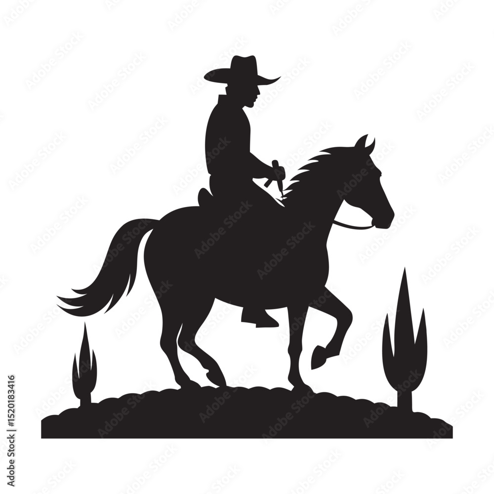 Naklejka premium Cowboy Riding Horse Wild West