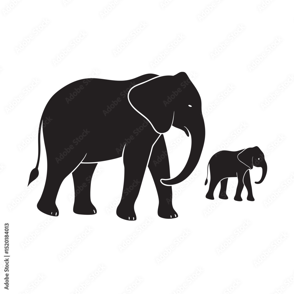 Fototapeta premium Elephant Walking With Baby Calf