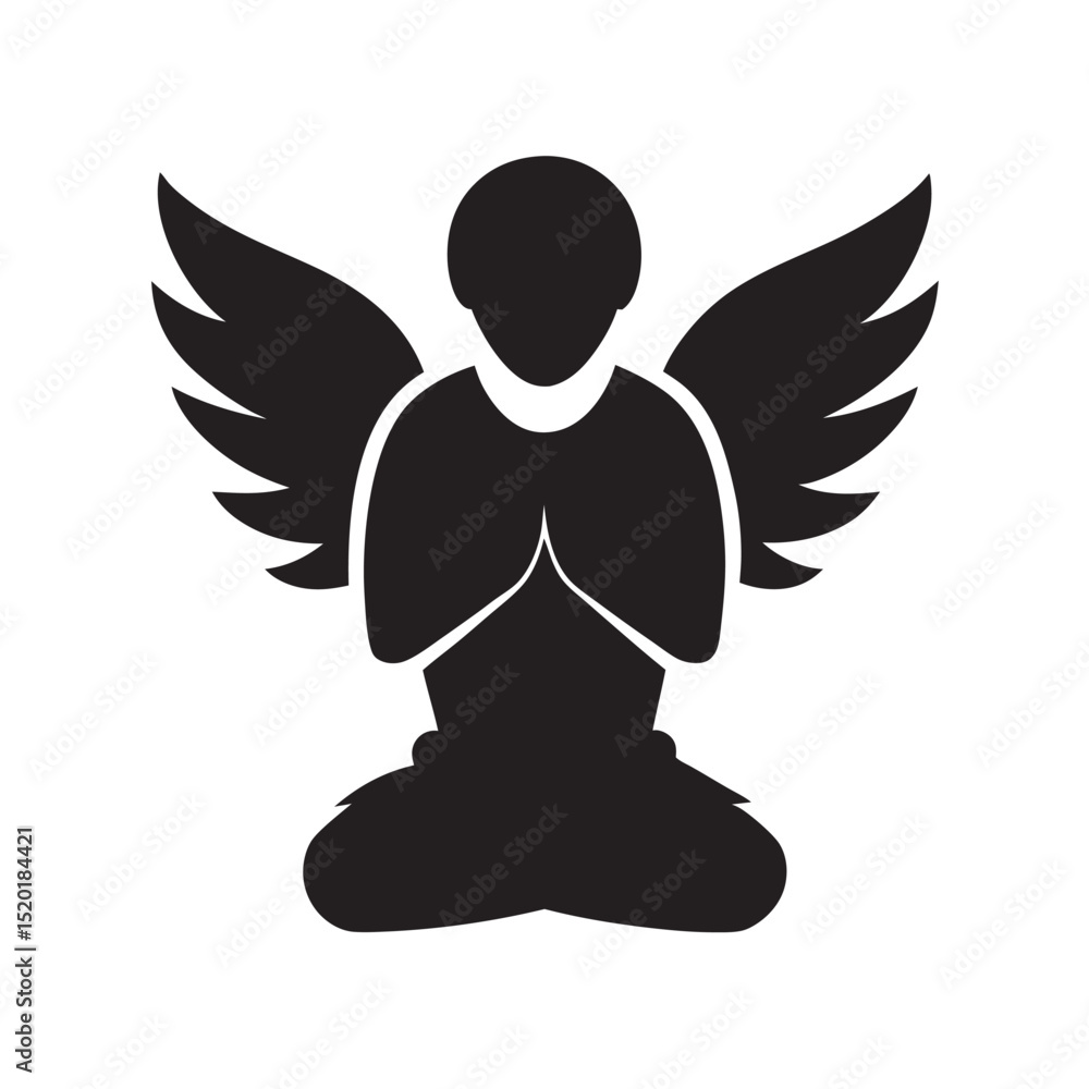 Fototapeta premium Angel Kneeling In Prayer Silhouette