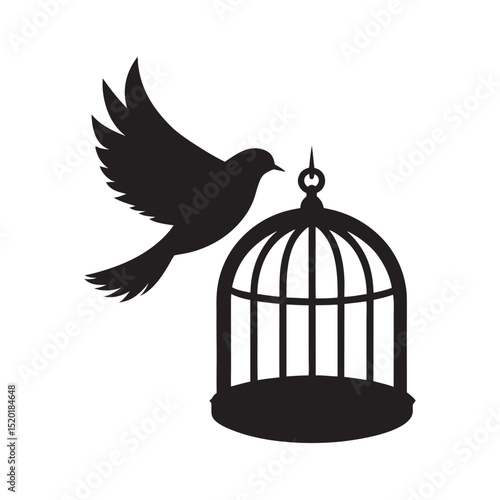 Free Bird Escaping Cage Silhouette