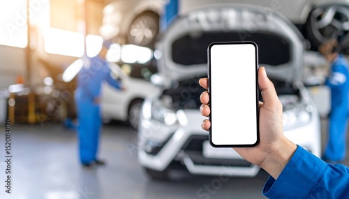 Mechanic holding a blank phone