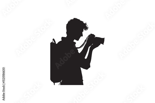  A  camera man capturing photo silhouette with a simple, understated design set against a white background