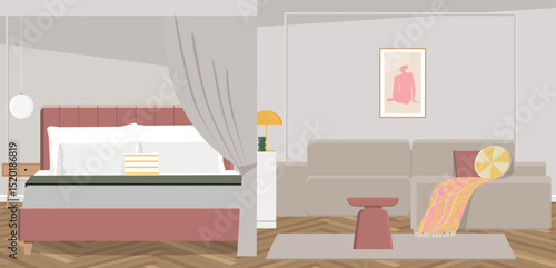 Modern studio. Living room combined with bedroom.