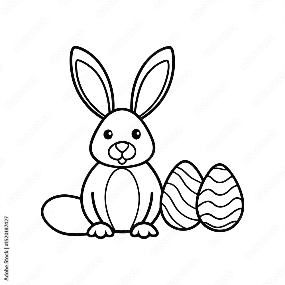 Cute Bunny and Eggs One Line Easter Vector Art Cute Bunny and Eggs One Line Easter Vector Art