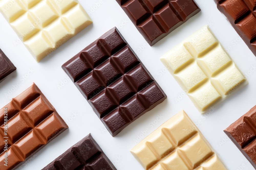 Chocolate bars separated on a white backdrop Chocolate bars separated on a white backdrop