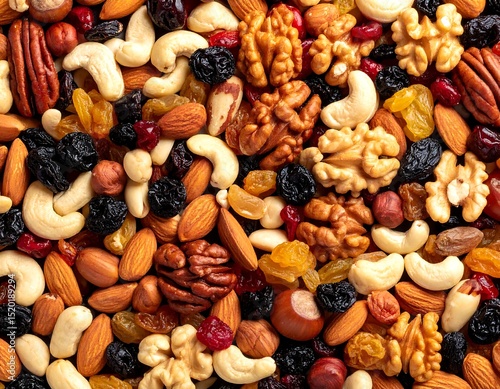 Assorted nuts and dried fruit close-up