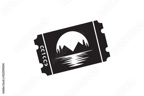 A ticket   silhouette with a simple, understated design set against a white background. 