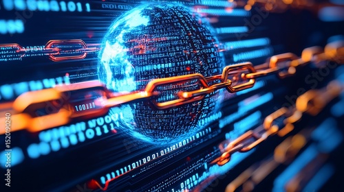 Wallpaper Mural Hologram of Earth wrapped in binary data and blockchain pathways Torontodigital.ca