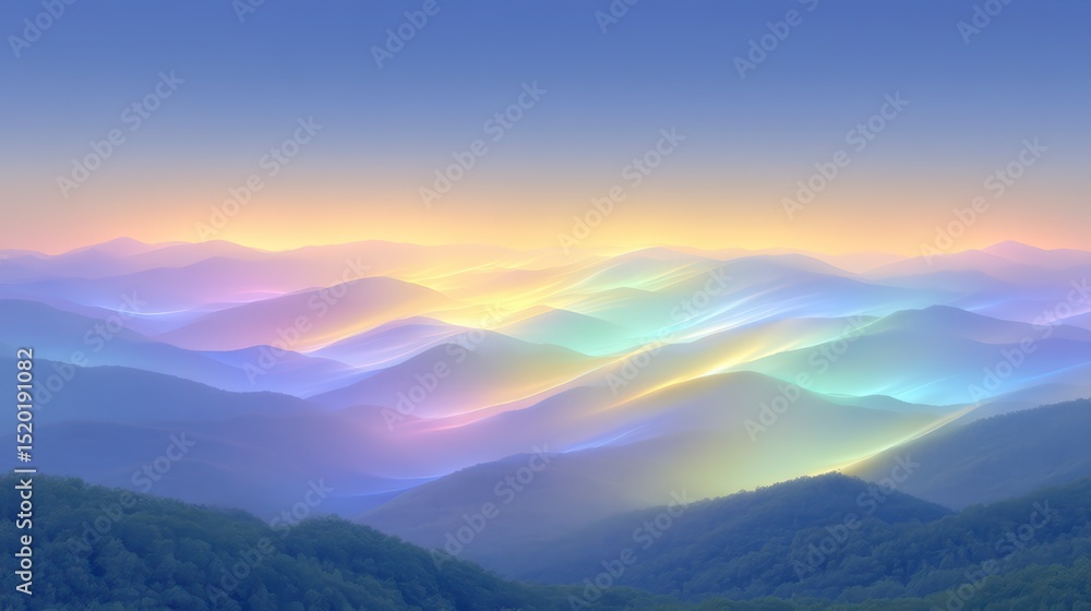 Obraz premium Serene Pastel Mountains Sunrise Landscape Dreamy Hills Soft Light