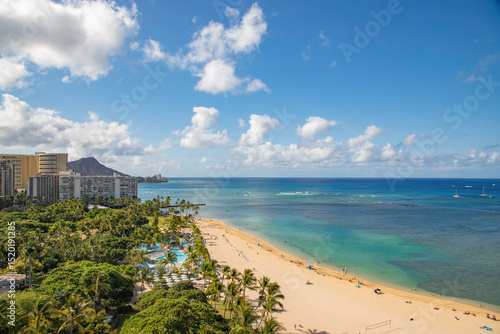 Waikiki Beach and Diamond Head in Honolulu, Oahu, Hawaii – Panoramic View
