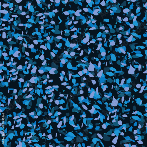 Seamless vector pattern with figures of many shades of blue similar to a suspension of petals on a dark background. For the design of your print designs in an abstract style