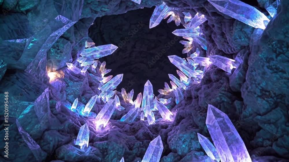  Grotte mystérieuse illuminée par des cristaux lumineux