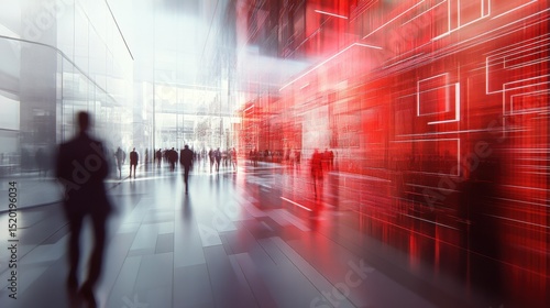 Modern Abstract Urban Scene with Silhouettes and Digital Elements