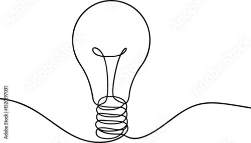 One line lightbulb, continuous one line drawing of electric light bulb, Concept of idea emergence, vector illustration