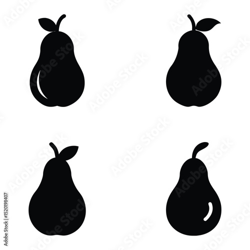 Icon set featuring various shapes and styles of pears in a minimalistic design suitable for digital applications and print.
