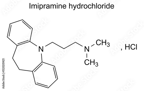 Chemical structure of imipramine hydrochloride, drug substance