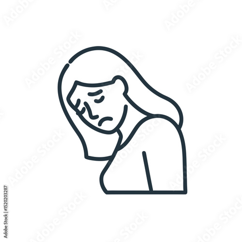 Sad woman with long hair looking down in an emotional state  