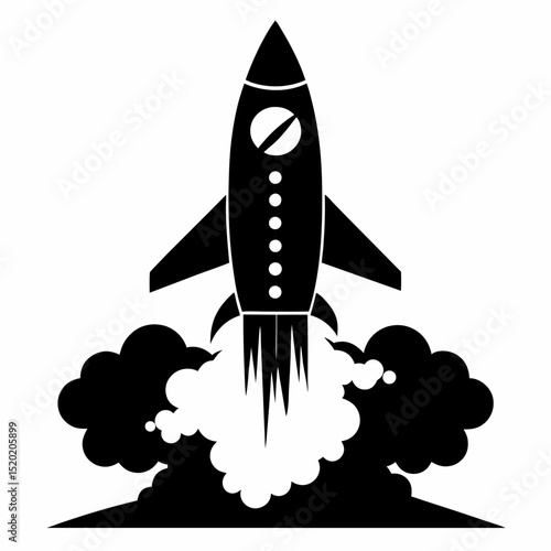 Black and White Rocket Silhouette with Smoke Trail Illustration for Space Exploration and Technology Concepts in Vector Format for Graphic