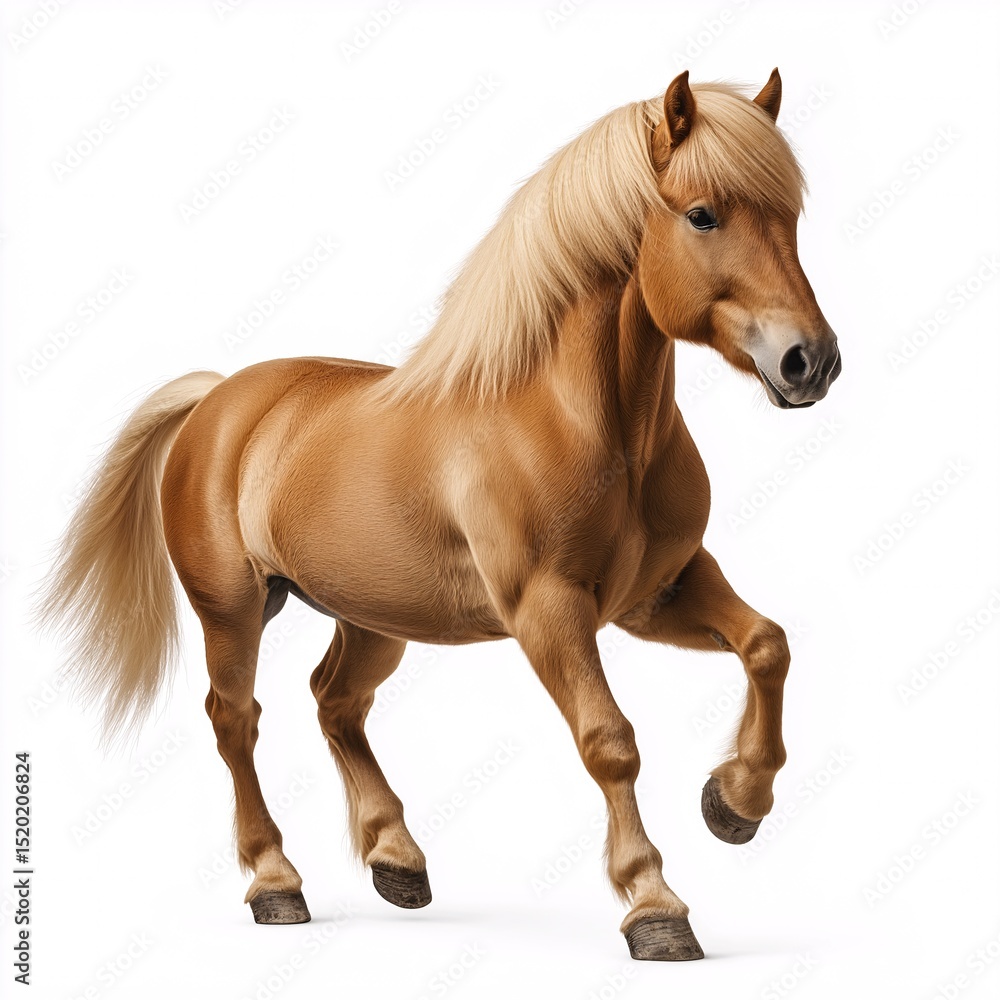 Fototapeta premium Dynamic Stallion in Motion. Purebred Horse with Flowing Mane on Dusty Plains - Equestrian Majesty in Nature