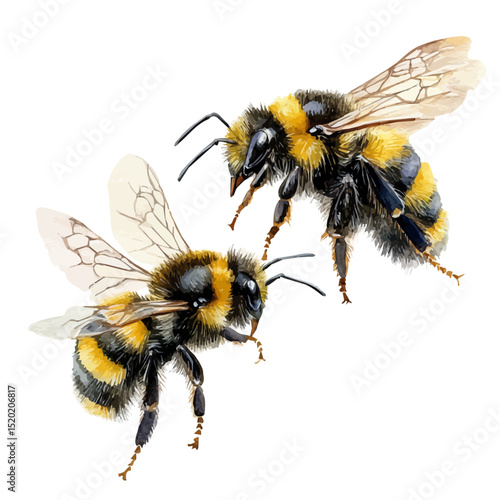 A Mother Bee With Her Kid, watercolor clipart vector, high quality, isolated on a white background.