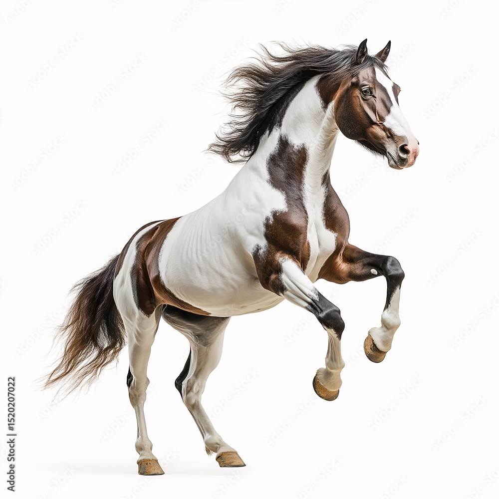 Majestic Horse Rearing on White Background. Dynamic Animal Photography Showcasing Equine Grace and Power Majestic Horse Rearing on White Background. Dynamic Animal Photography Showcasing Equine Grace and Power