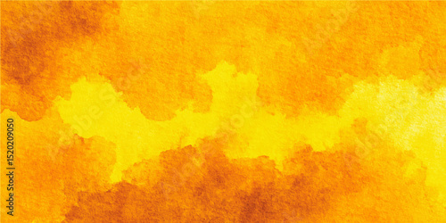 Vibrant orange background with splatters of yellow paint. yellow and orange watercolour background with copy space