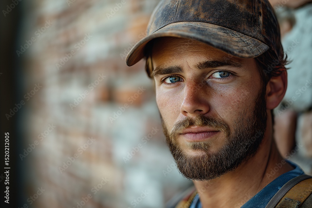 Rugged Beard and Burly Beauty. Industrial Setting Urban Portrait of a Handsome, Blue-Eyed, Working Man Rugged Beard and Burly Beauty. Industrial Setting Urban Portrait of a Handsome, Blue-Eyed, Working Man