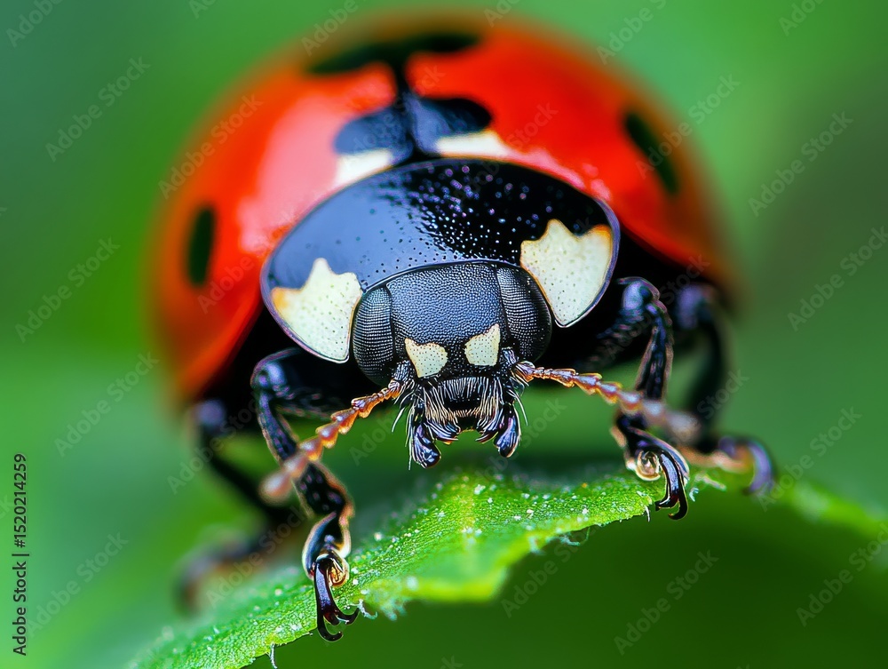 Fototapeta premium Extreme macro of ladybug on green leaf