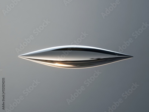 Futuristic floating metallic object on grey background

