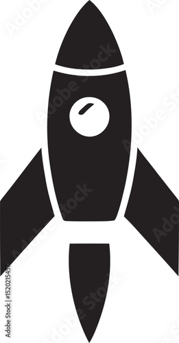 Simple black and white vector illustration of a rocket ship in silhouette design