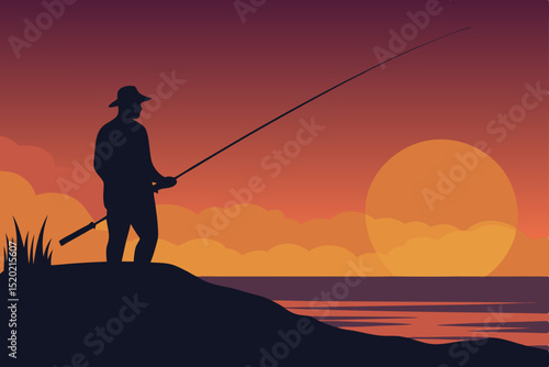 silhouette of a man fishing