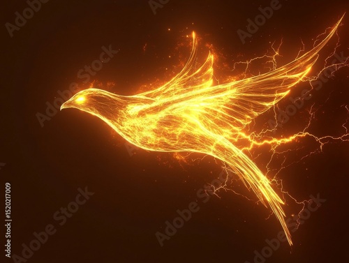 Fiery Lightning Bird Glowing With Energy On Dark Background
