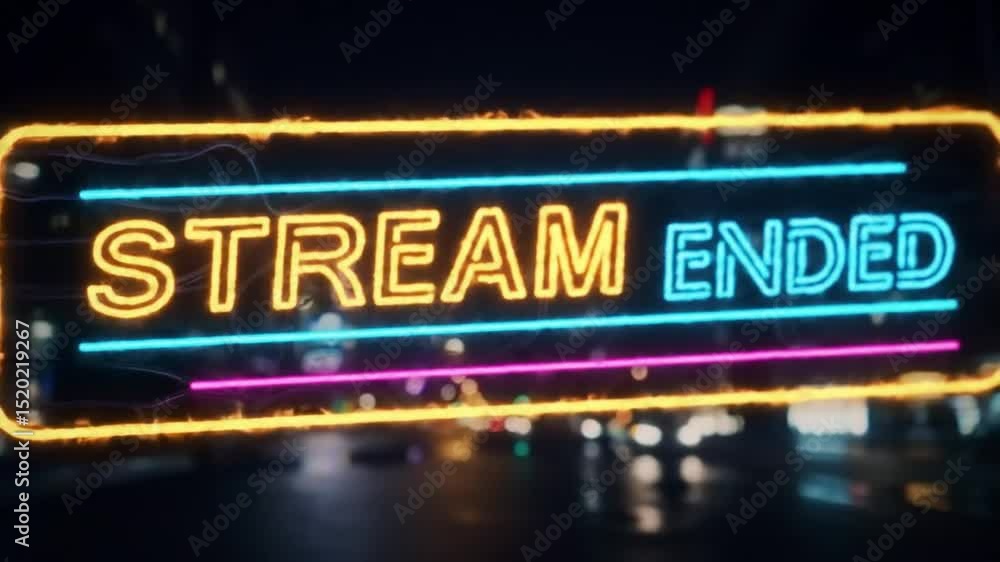 A neon sign displaying stream ended with yellow outline and blue and pink horizontal lines A neon sign displaying stream ended with yellow outline and blue and pink horizontal lines