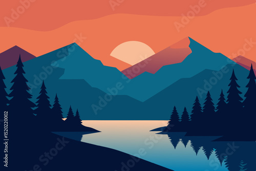 mountain landscape with lake and mountains