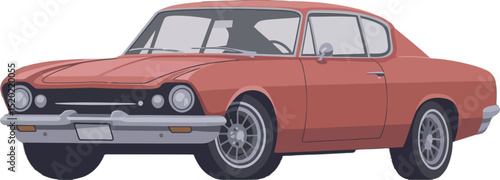 Vintage red coupe showcases its sleek design on a clean white transparent background